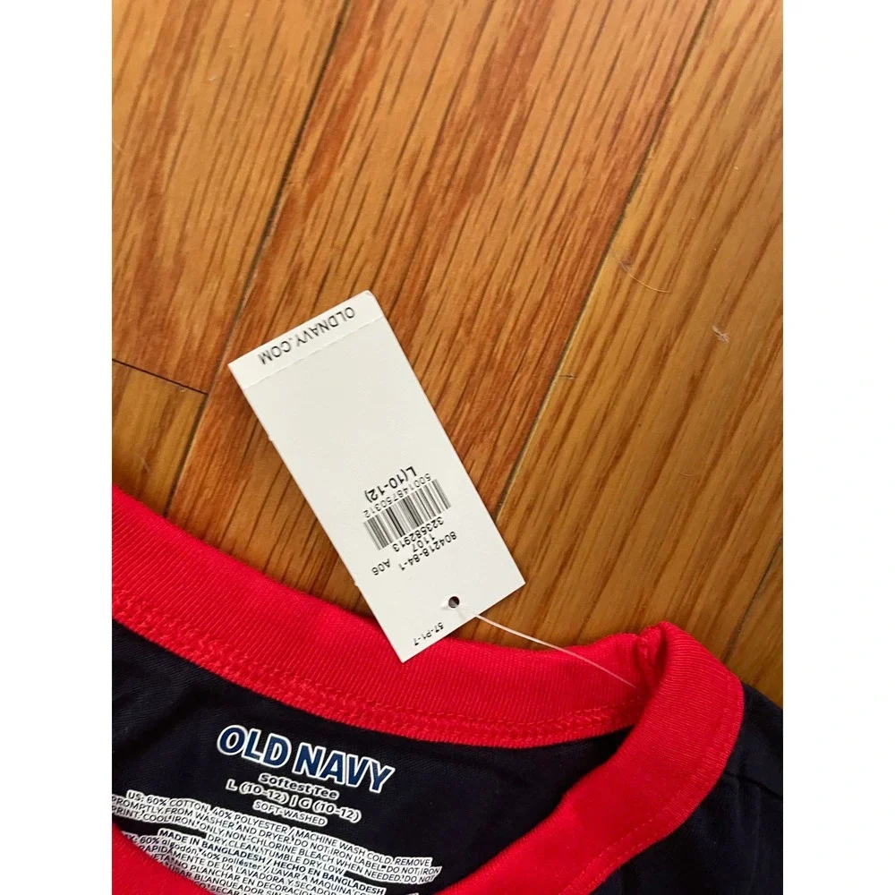 Old Navy Softest Tee Navy Blue Red Ringer Sunset Truck Graphic Shirt L 10-12